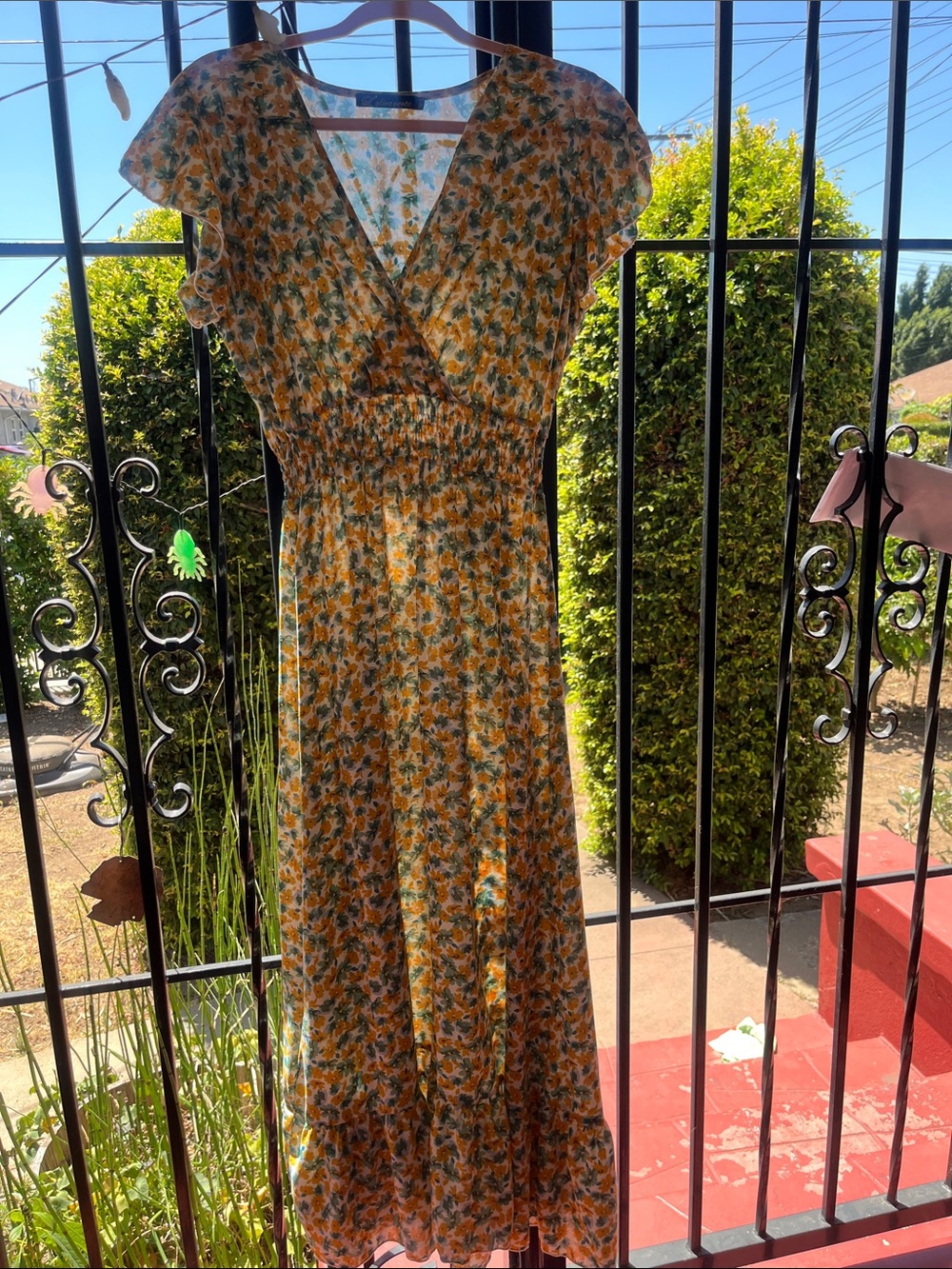 Yellow & Green Floral V-Neck Sundress